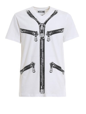 MOSCHINO: t-shirts - Zip logo print white T-shirt
