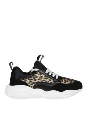 MOSCHINO: sneakers - Sneaker in pelle con pannelli animalier