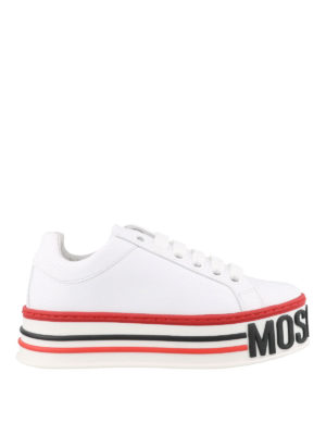 MOSCHINO: sneakers - Sneaker in pelle bianca con maxi suola