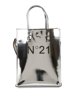 N°21: shopper - Borsa shopper argento con stampa N°21