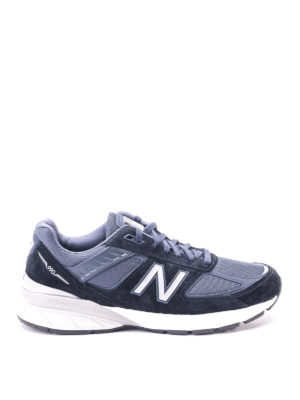 NEW BALANCE: trainers - 990v5 blue tech mesh and suede sneakers