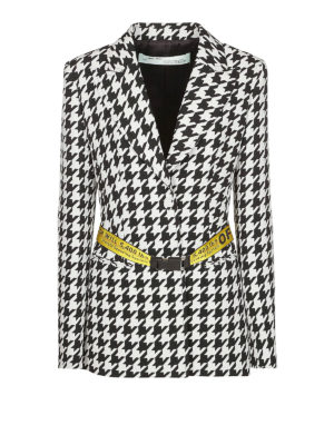 OFF-WHITE: giacche blazer - Blazer maxi pied-de-poule con cintura