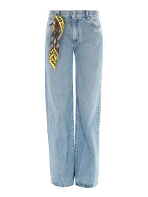 OFF-WHITE: jeans a zampa - Jeans in denim con foulard