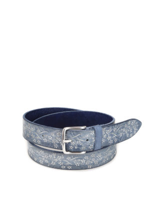 ORCIANI: cinture - Cintura in pelle blu con motivo a fiori