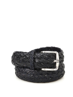 ORCIANI: cinture - Cintura in pelle intrecciata blu