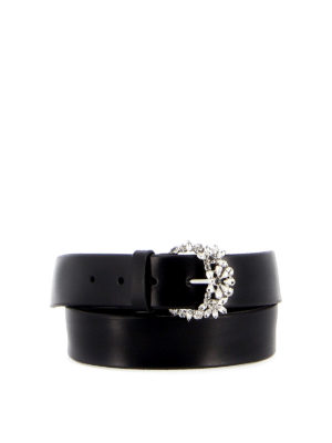 ORCIANI: belts - Bull Soft black belt with crystal buckle