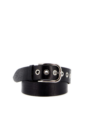 ORCIANI: belts - Kindu eyelet black croco print belt