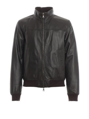 ORCIANI: leather jacket - Dark brown leather puffer jacket