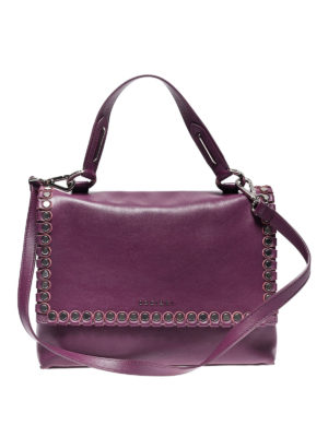 ORCIANI: borse a spalla - Borsa Lotus in pelle viola con borchie
