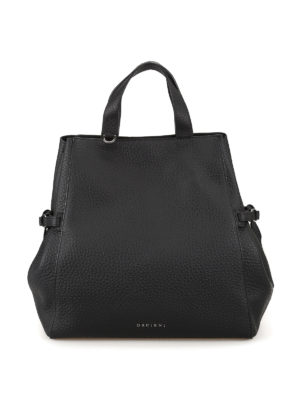 ORCIANI: shopper - Borsa Fan grande in pelle a grana nera