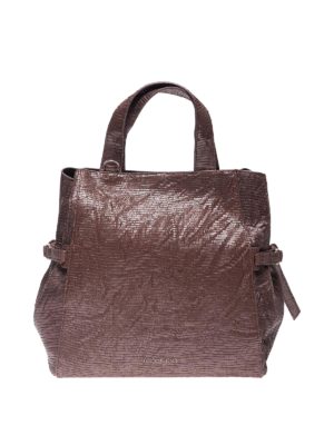 ORCIANI: totes bags - Fan printed laminated leather medium bag