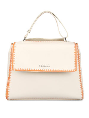 ORCIANI: shopper - Shopper Sveva M in pelle con bordi arancioni
