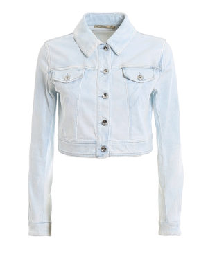 PATRIZIA PEPE: denim jacket - Bleached effect denim cropped jacket