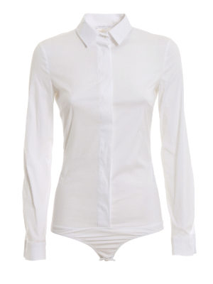 PATRIZIA PEPE: camicie - Body a camicia in popeline stretch