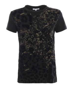 PATRIZIA PEPE: t-shirt - T-shirt con stampe floccate e strass