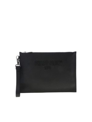 PHILIPP PLEIN: clutches - Black clutch bag with metal logo