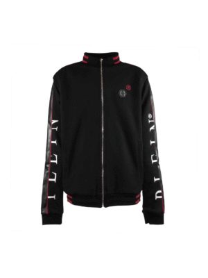 Philipp Plein Junior: Sweatshirts & Sweaters - Branded zipped sweatshirt in black