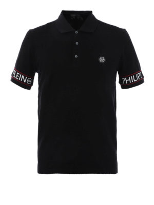 PHILIPP PLEIN: polo - Polo in cotone nero con bande logate