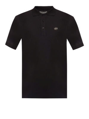 PHILIPP PLEIN: polo - Polo in cotone nero con placca logata