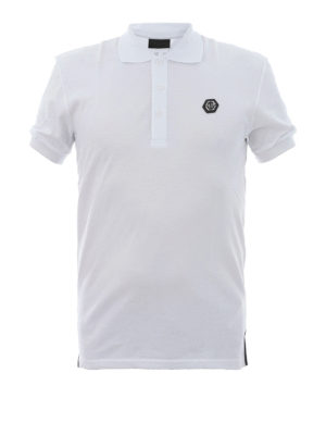 PHILIPP PLEIN: polo - Polo in cotone bianco con placca logata