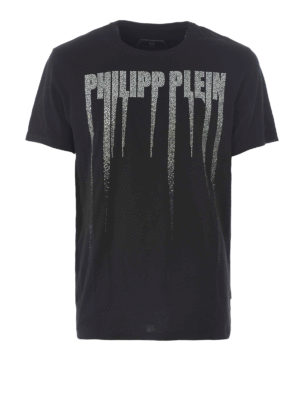 PHILIPP PLEIN: t-shirt - T-shirt Black Cut Rock con logo in strass