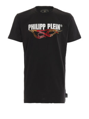 PHILIPP PLEIN: t-shirts - Flame crystal logo black T-shirt