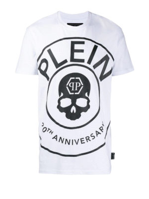 PHILIPP PLEIN: t-shirts - Maxi printed logo white T-shirt