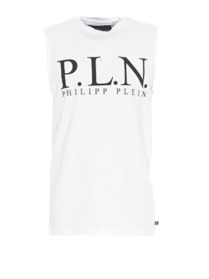 PHILIPP PLEIN: t-shirt - T-shirt smanicata P.L.N. in cotone