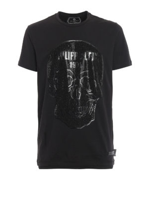 PHILIPP PLEIN: t-shirts - Platinum Cut Round Neck Skull black T-shirt