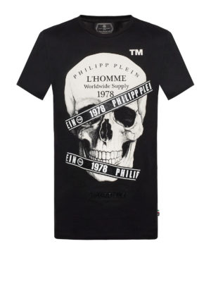 PHILIPP PLEIN: t-shirt - T-shirt nera con stampa teschio