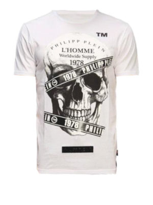 PHILIPP PLEIN: t-shirt - T-shirt bianca con stampa teschio