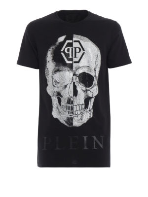PHILIPP PLEIN: t-shirt - T-shirt nera in cotone Talk Black Cut