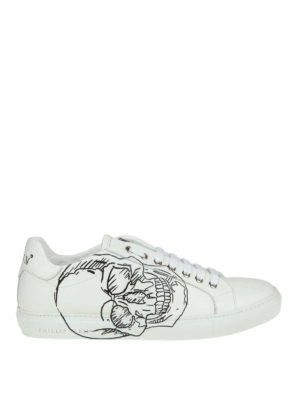 PHILIPP PLEIN: sneakers - Sneaker Lo-top Skull in pelle bianca
