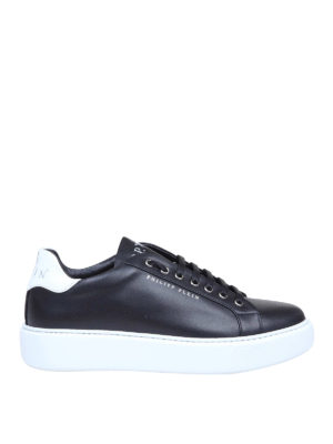 PHILIPP PLEIN: trainers - Logo black leather sneakers