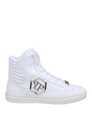 PHILIPP PLEIN: sneakers - Sneaker alte in pelle con logo in metallo