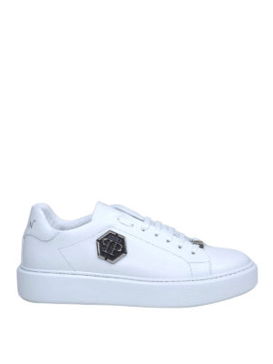 PHILIPP PLEIN: trainers - Metal logo white leather sneakers