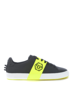 PHILIPP PLEIN: trainers - Neon stripe studded sneakers