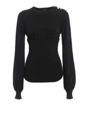 Pinko: crew necks - Black jumper with crystal flowers
