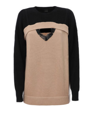 Pinko: Strickpullover mit Rundhalsausschnitt - Rundhalspullover - Hellbraun