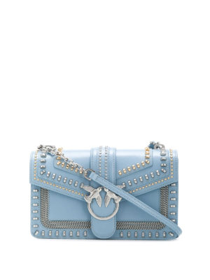 Pinko: Bolsas bandoleras - Love Classic Mix Studs - Azul Claro