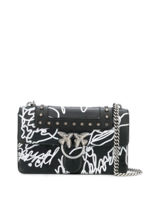 Pinko: cross body bags - Mini Love graffiti effect leather bag