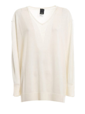 Pinko: Suéteres con cuello pico - Gattomare - Blanco