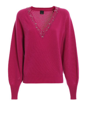 Pinko: Strickpullover mit V-Ausschnitt - V-Pullover - Fuchsia