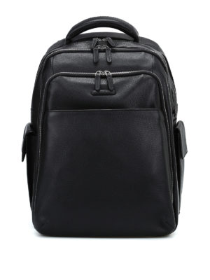 PIQUADRO: zaini - Zaino multi tasche in pelle a grana