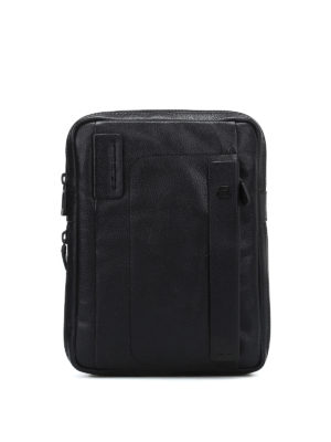 PIQUADRO: cross body bags - Black leather iPad cross body bag