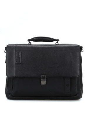 PIQUADRO: laptop bags & briefcases - Black hammered leather briefcase