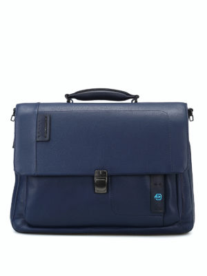 PIQUADRO: borse da ufficio - Cartella in nappa blu porta laptop