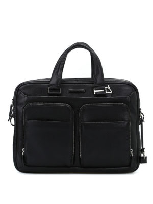 PIQUADRO: borse da ufficio - Cartella nera in vitello bottalato