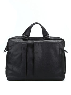 PIQUADRO: borse da ufficio - Porta laptop nero in pelle a grana