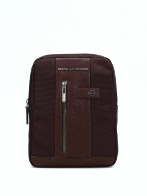 PIQUADRO: borse a spalla - Borsello marrone in tessuto e pelle